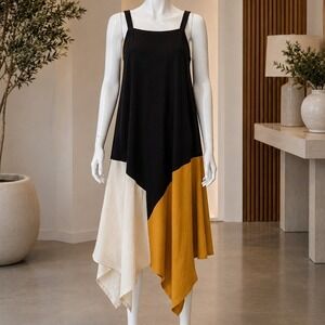 Concept Women Dress Colorblock Geometric Asymmetrical Sharkbite Hem Black 2